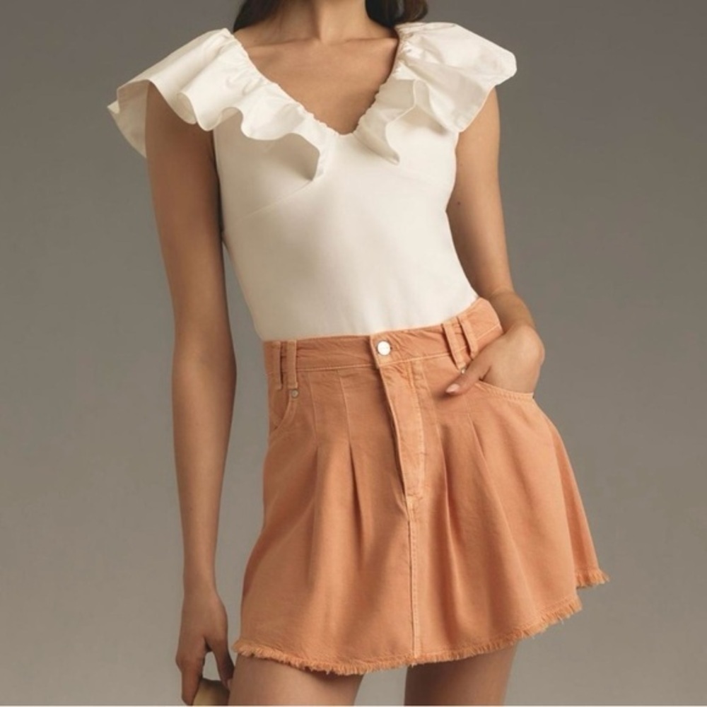 Anthropologie Pilcro Coral Pink Pleated Micro Circle Soft Denim Mini Skirt